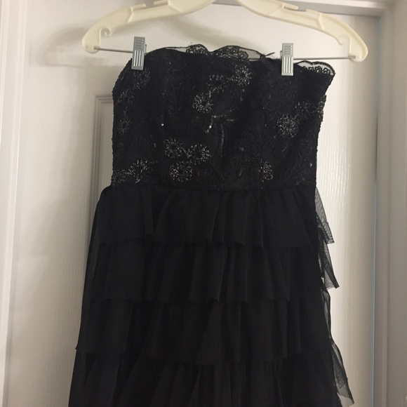 Black Ruffle Strapless Formal Dress - Picture 2 of 4