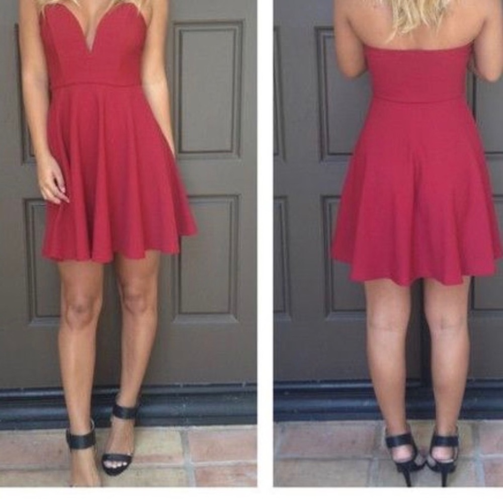 Strapless Red Deep V dress