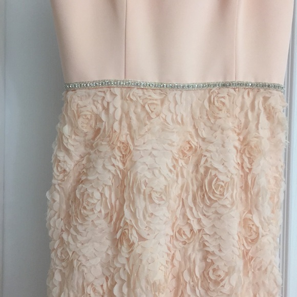 Peach Floral Textured Formal Dress Strapless - Picture 2 of 5