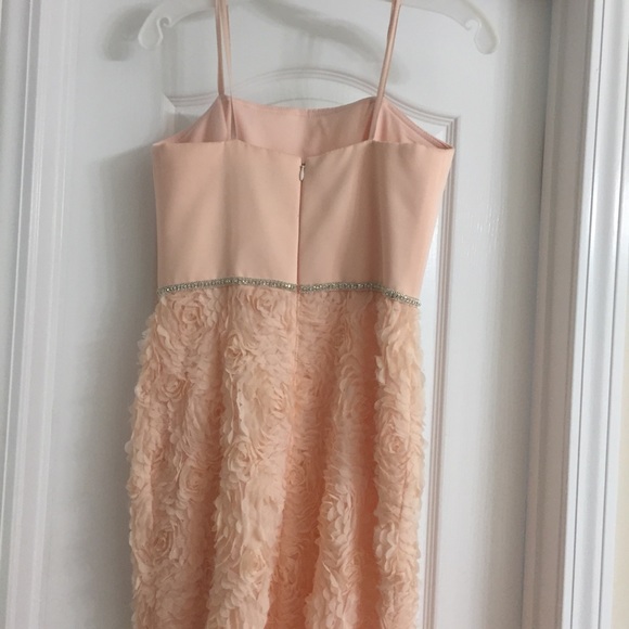 Peach Floral Textured Formal Dress Strapless - Picture 3 of 5