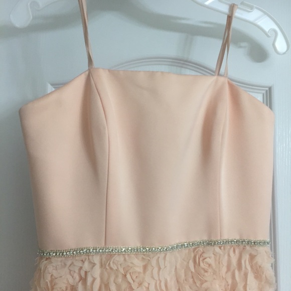 Peach Floral Textured Formal Dress Strapless - Picture 4 of 5