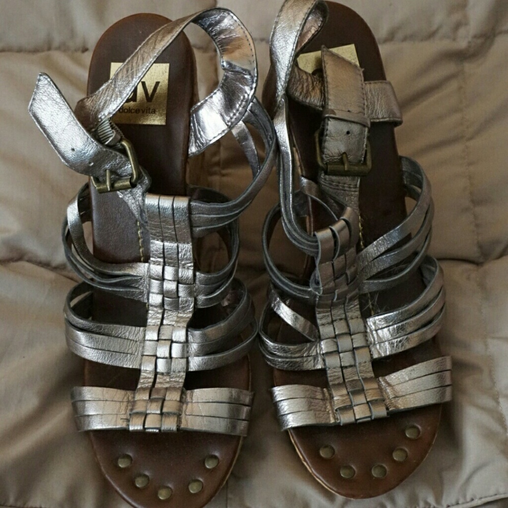 Pewter/Silver Dolce Vita Cork Wedges 8.5
