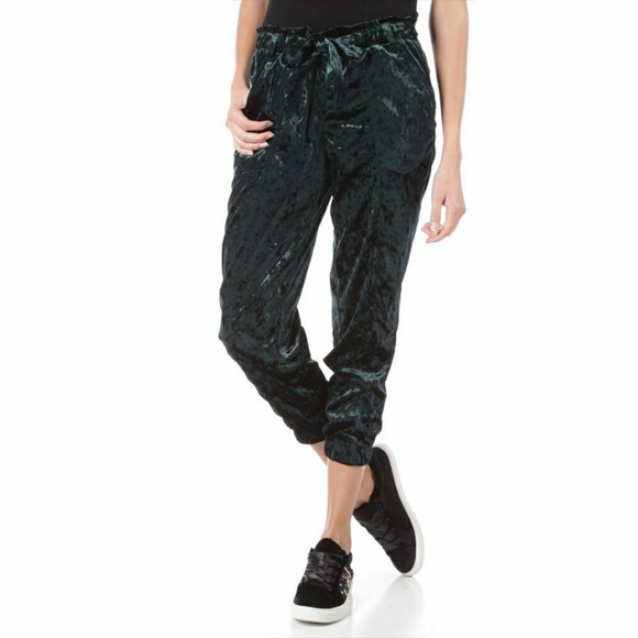 BNWT Paper Bag Bow Waist Crushed Velvet Joggers - Picture 2 of 5