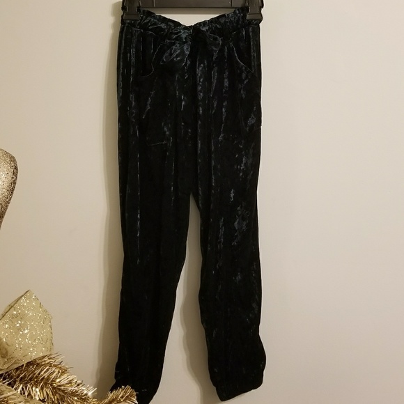 BNWT Paper Bag Bow Waist Crushed Velvet Joggers - Picture 3 of 5