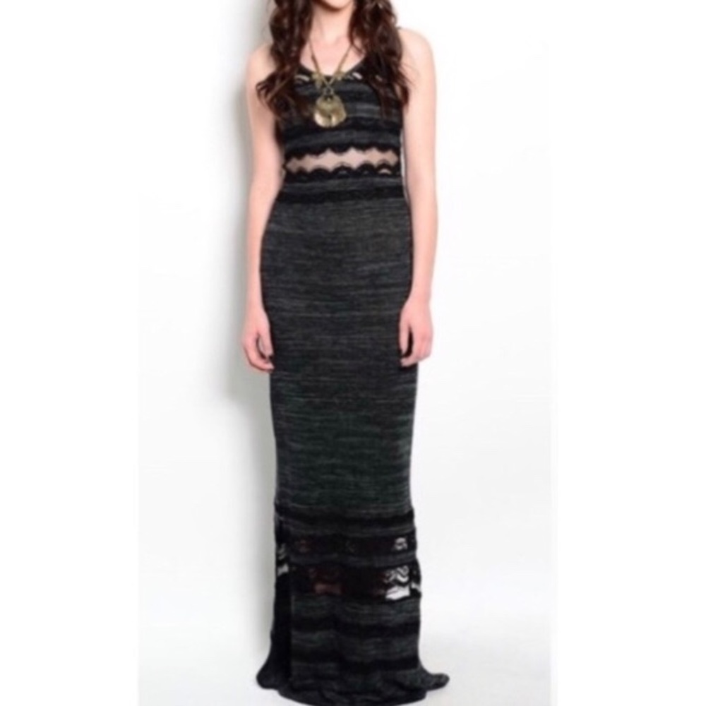 🆕Charcoal Grey & Black Lace Maxi Dress