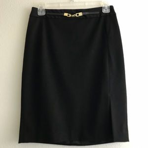 Express front slit metal belt black pencil skirt
