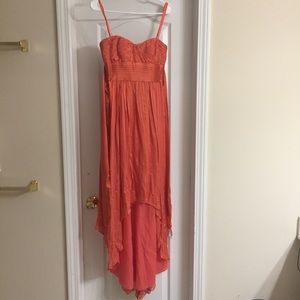 BCBG Coral High-Low Maxi Dress w/ Satin Tie