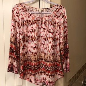 3/4 sleeve burgundy/coral shirt