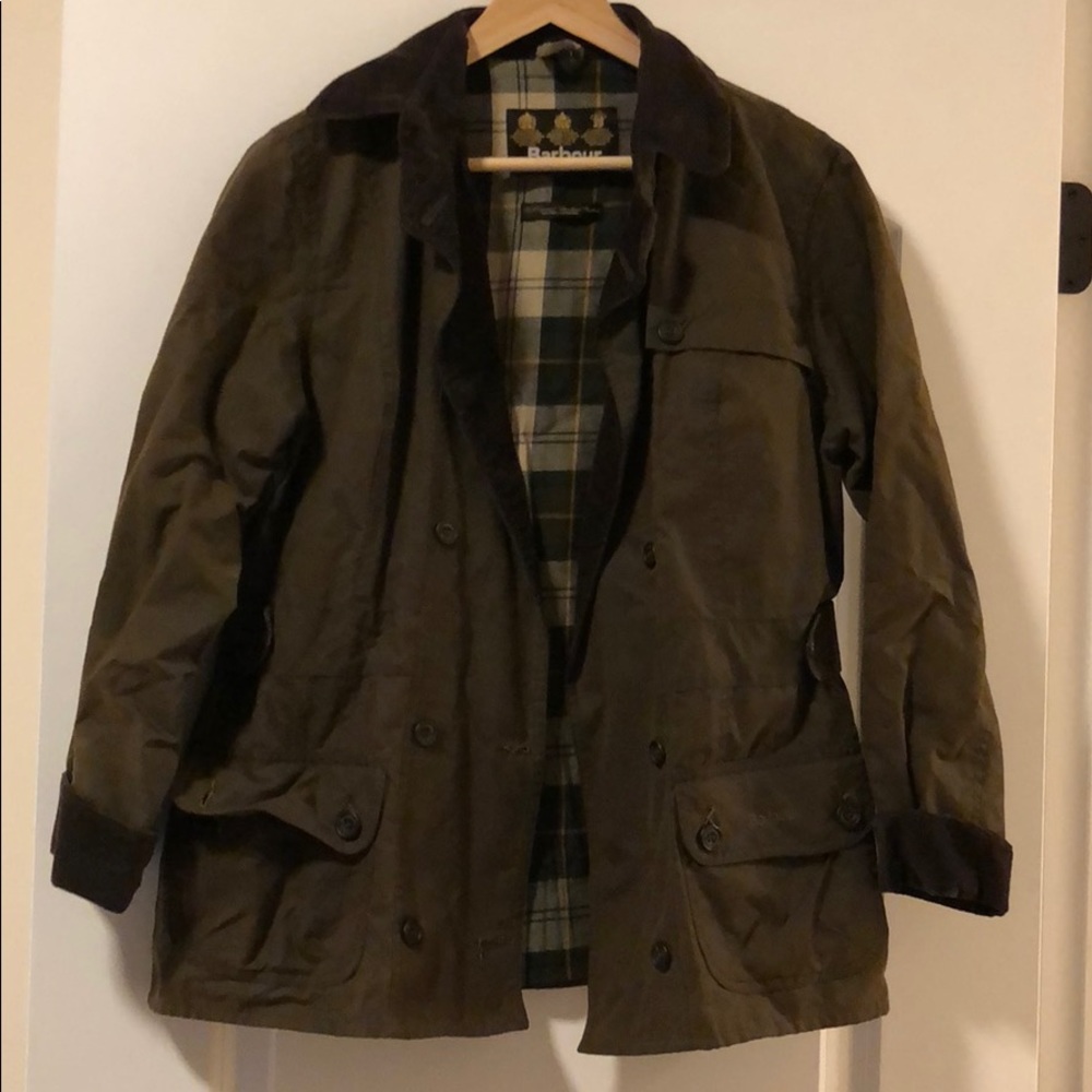 Barbour double breasted waxed coat