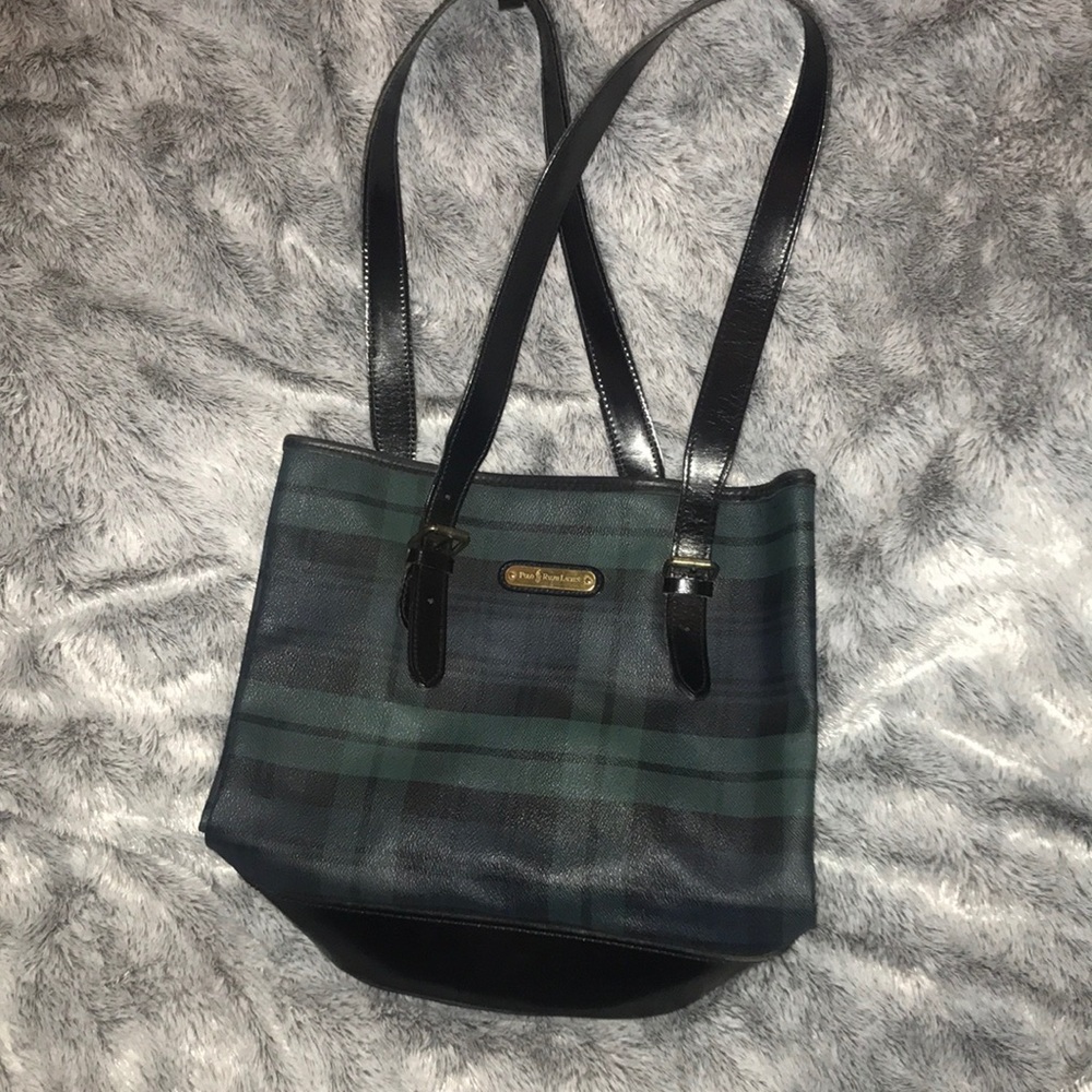 Green and black handbag