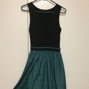 Modcloth Doe & Rae Dress - Green & Black Polka Dot