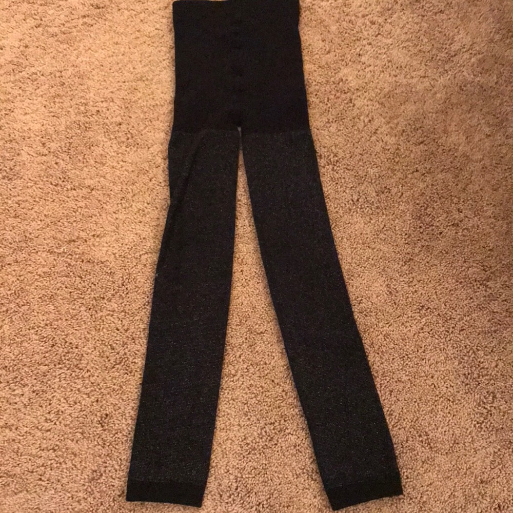 Girls black sparkle tights leggings size 7