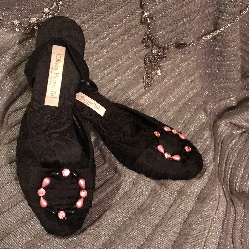 Black satin embossed Olivia Rose Tal New York heel