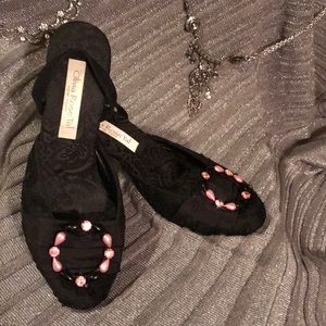 Black satin embossed Olivia Rose Tal New York heel