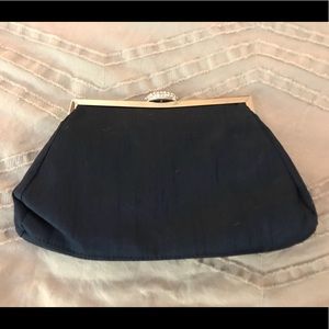 Navy silk Dessy clutch with short chain