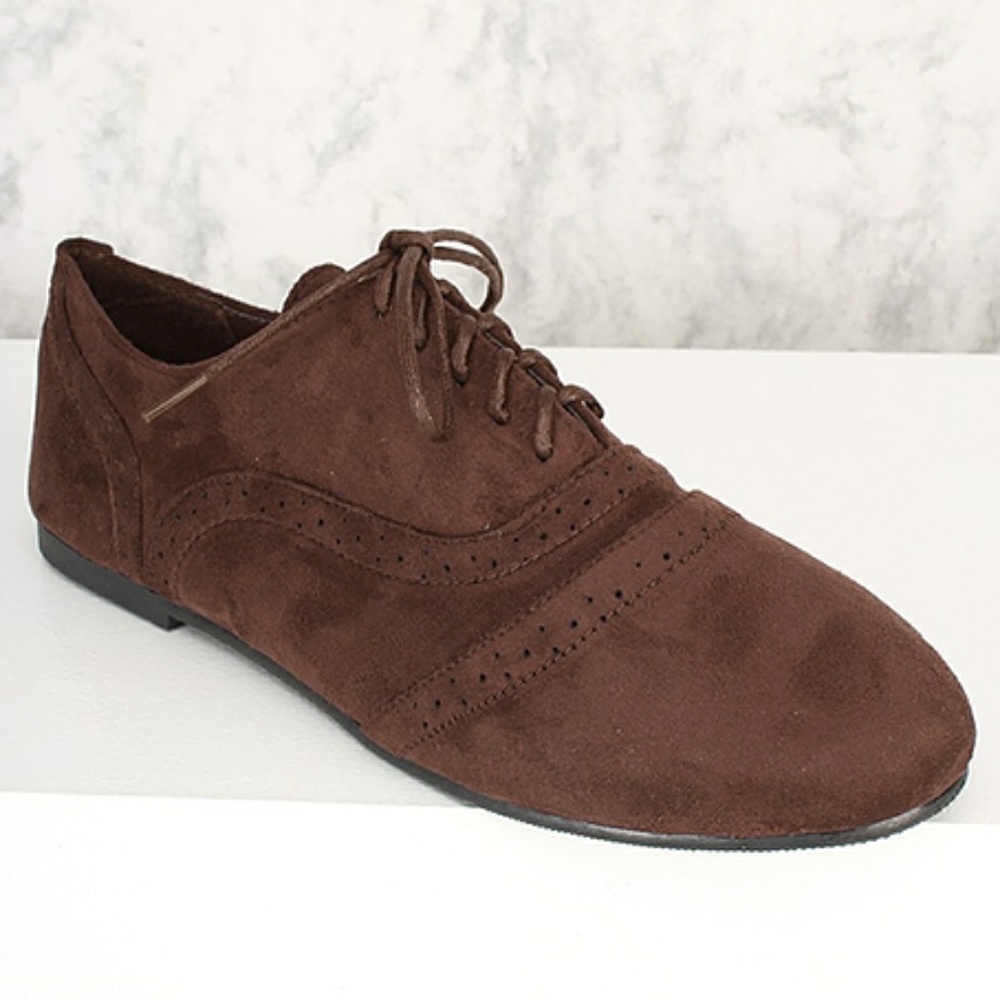 Brown Suede Lace Up Oxford Flats