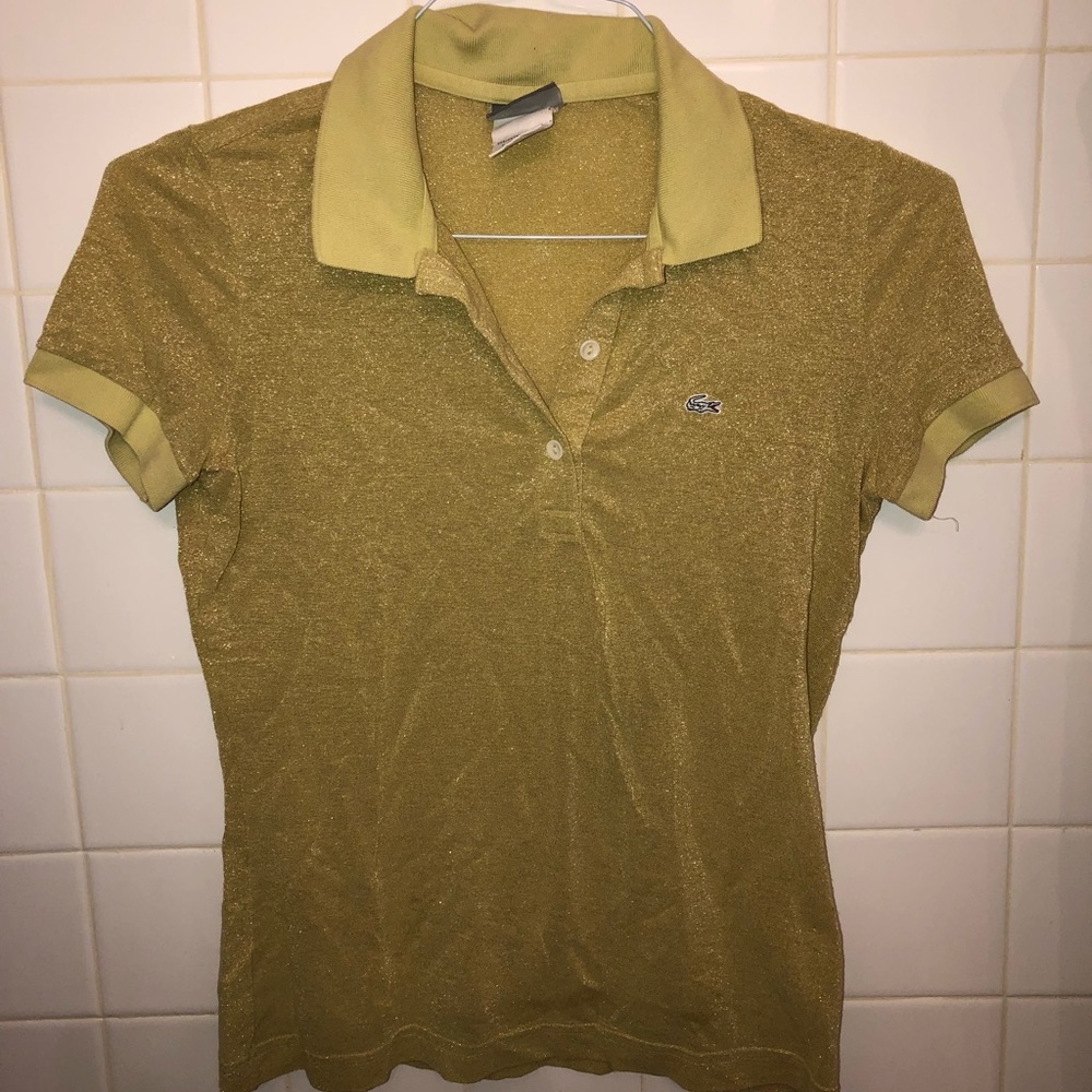 LACOSTE | yellow/gold sparkly collared shirt