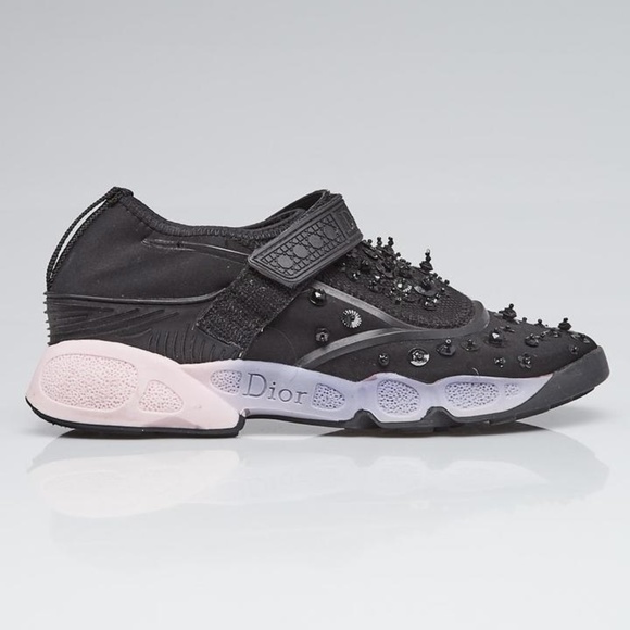 DIOR Black Fabric Embellished Fusion Sneaker, 6M - Picture 3 of 4