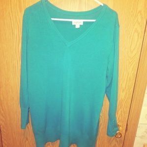 Teal sweater with button accent