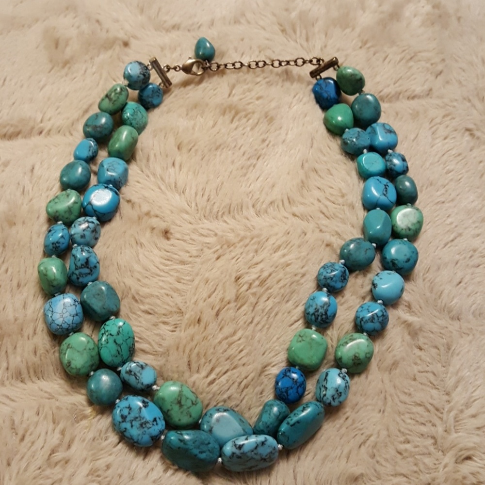 Turquoise colored stone dpuble strand necklace