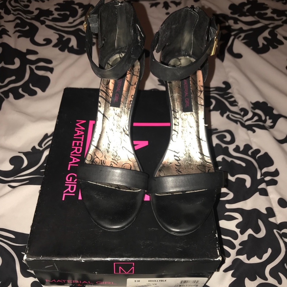 Black ankle buckle wedges