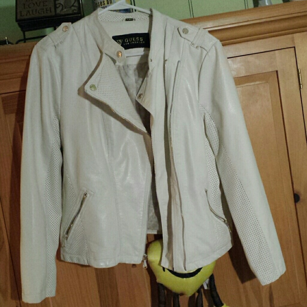 Faux leather coat.