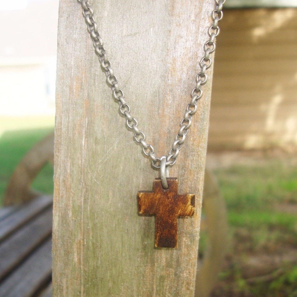 Rustic faux Wood Wooden Cross Necklace unisex