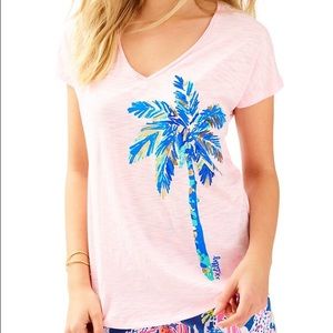 Lilly Pulitzer Colie Top Pink Foil Palm Tree