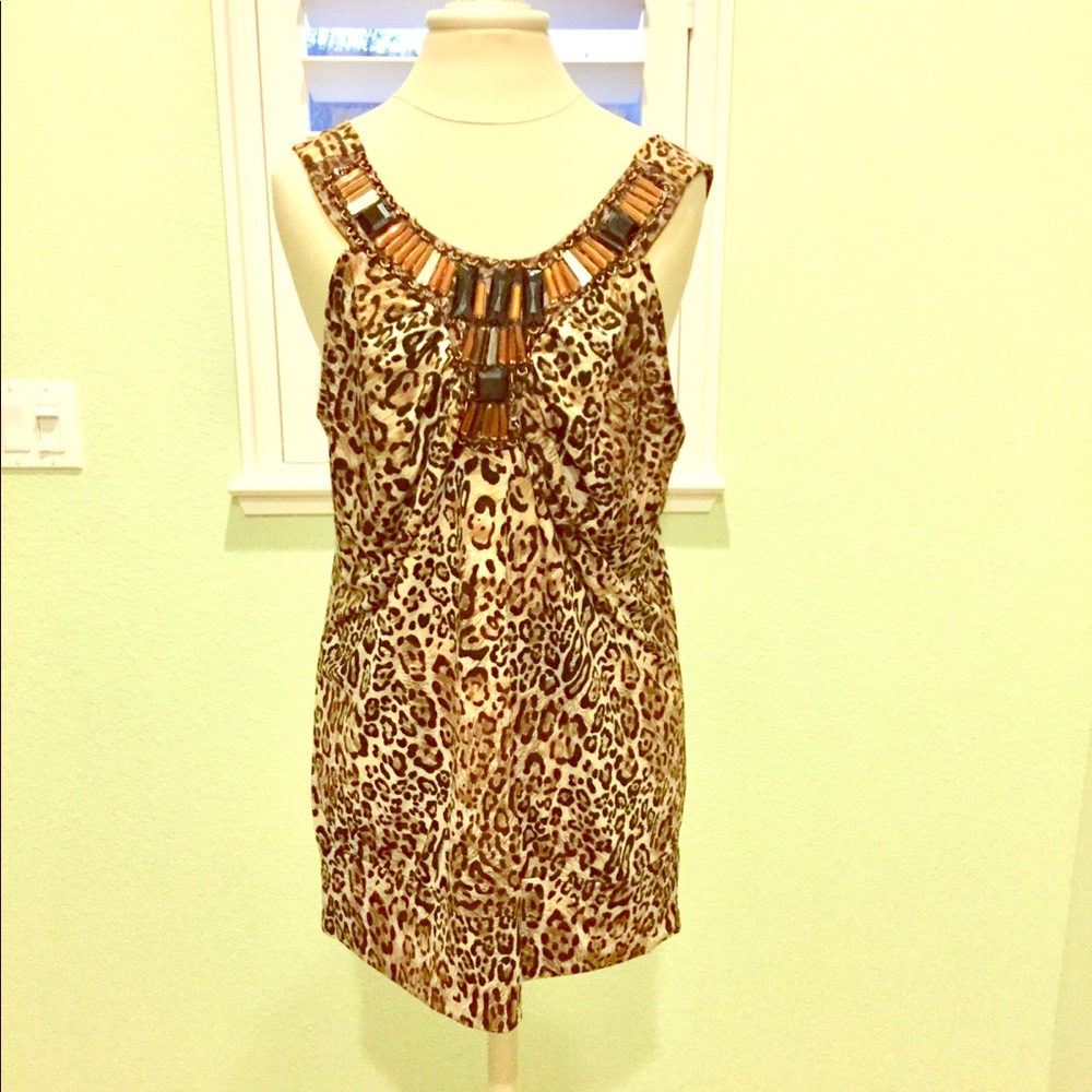 Leopard Print Top with Jewels at Neckline