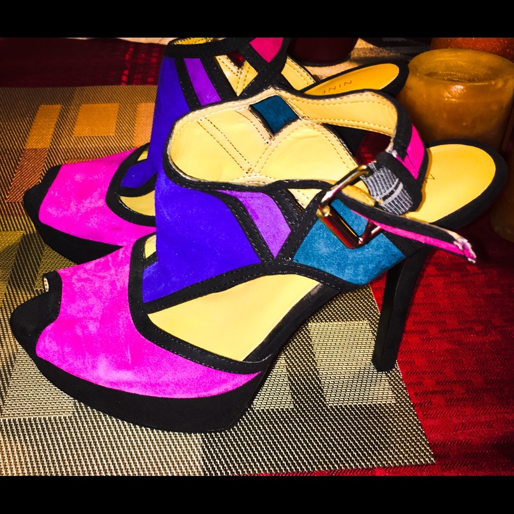 Nine West Colorblock Buckle Strap Heels
