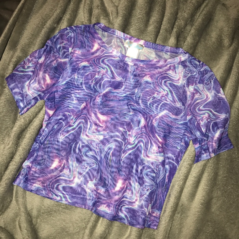 IHeartRaves Purple Print Mesh Crop Top