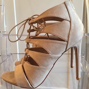 Strapy Laced Up Nude Heels