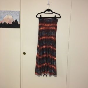 Maxi dress skirt blue gray red orange sunset lava