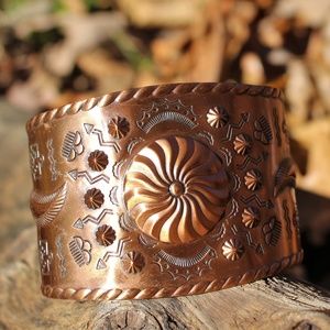 Vintage copper cuff with etched Southwest/Native