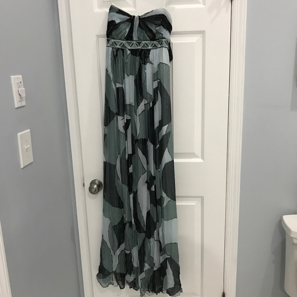 BCBG silk maxi strapless blue grey size 6