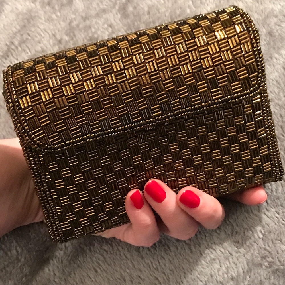 Vintage copper beaded structured evening bag