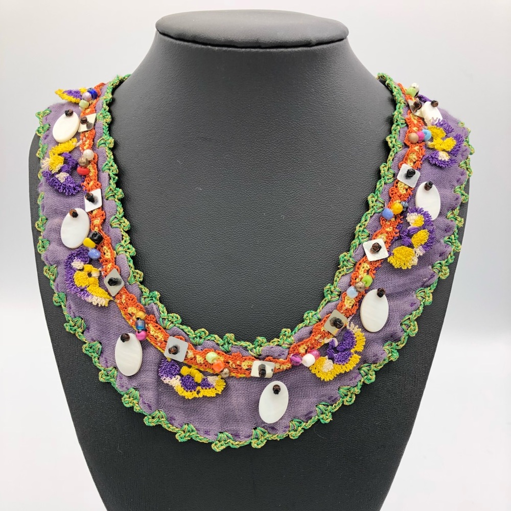 Handcrafted with lilac fabric necklace with beads