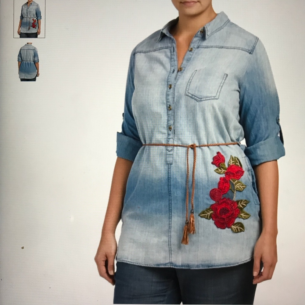 Zenobia plus size  Embroidered Denim Tunic