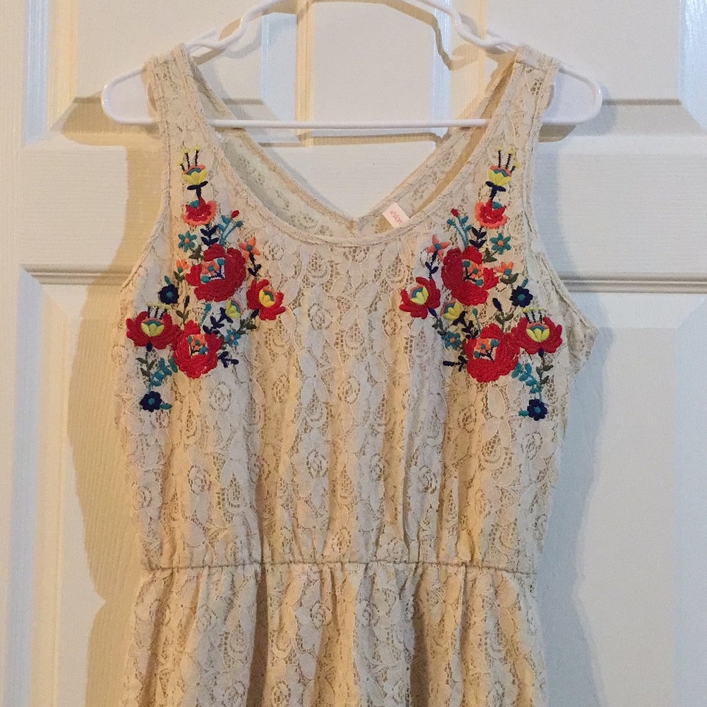 lacey cream dress with floral embroidery