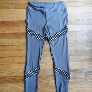 X by Gottex gray black mesh strip leggings S/M
