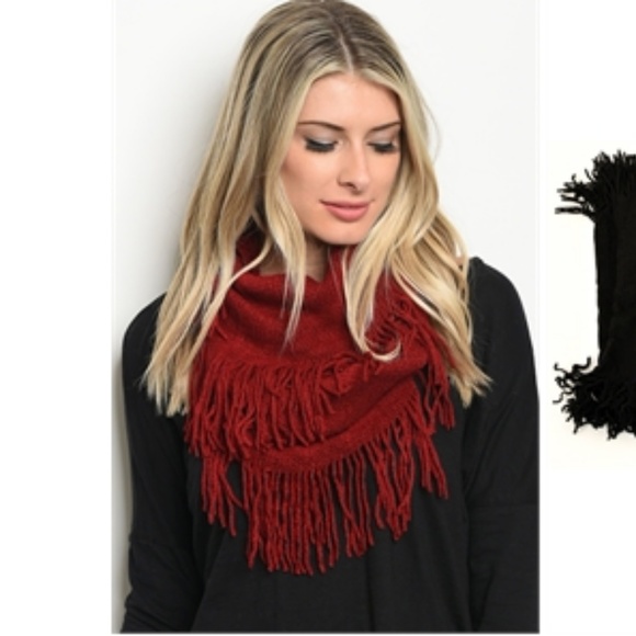 5 ⭐️ Super soft, fringed infinity scarf burgundy - Picture 3 of 6