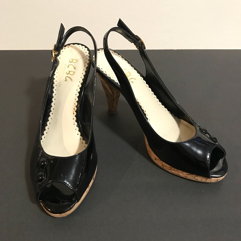 BCBG Patent Leather Slingback Heels | Black