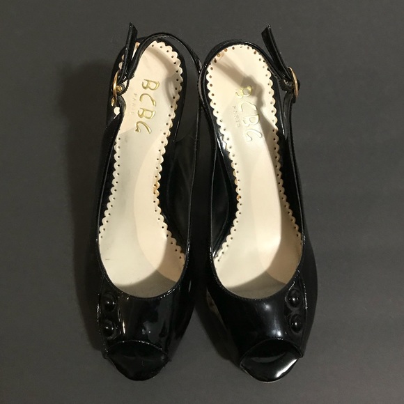 BCBG Patent Leather Slingback Heels | Black - Picture 2 of 4