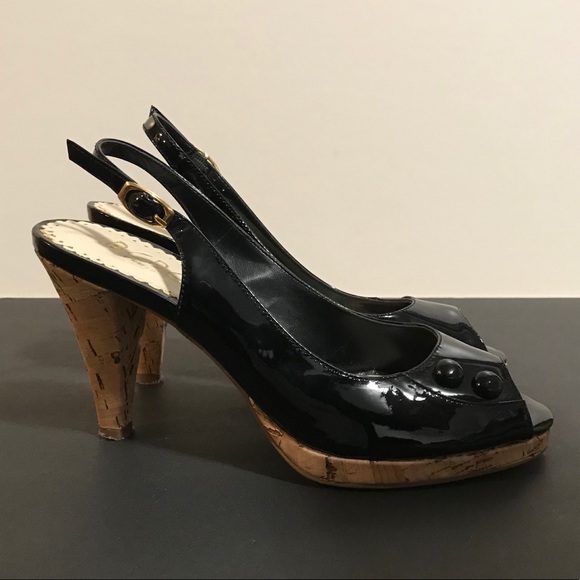 BCBG Patent Leather Slingback Heels | Black - Picture 3 of 4