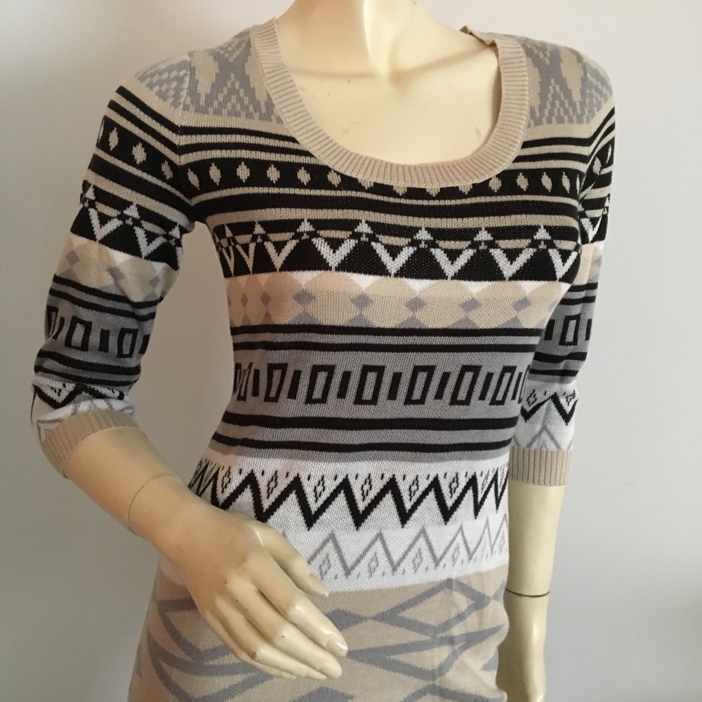 Aztec printed stretchy Sweater dress tan black - Picture 3 of 6