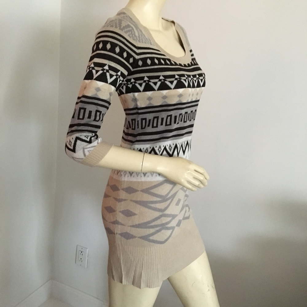 Aztec printed stretchy Sweater dress tan black - Picture 2 of 6