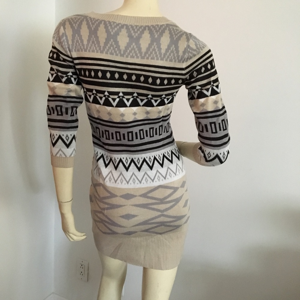 Aztec printed stretchy Sweater dress tan black - Picture 4 of 6