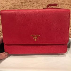 Prada Saffiano Wallet Crossbody: Peonia Color