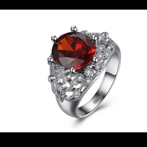 Cubic Zirconia 18K White Gold Plated Ruby Ring