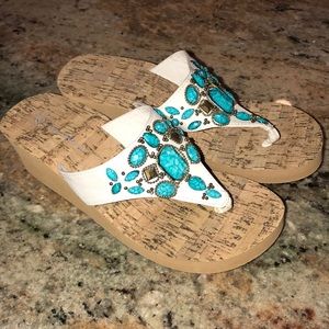 White Turquoise Detail Sandals BRAND NEW